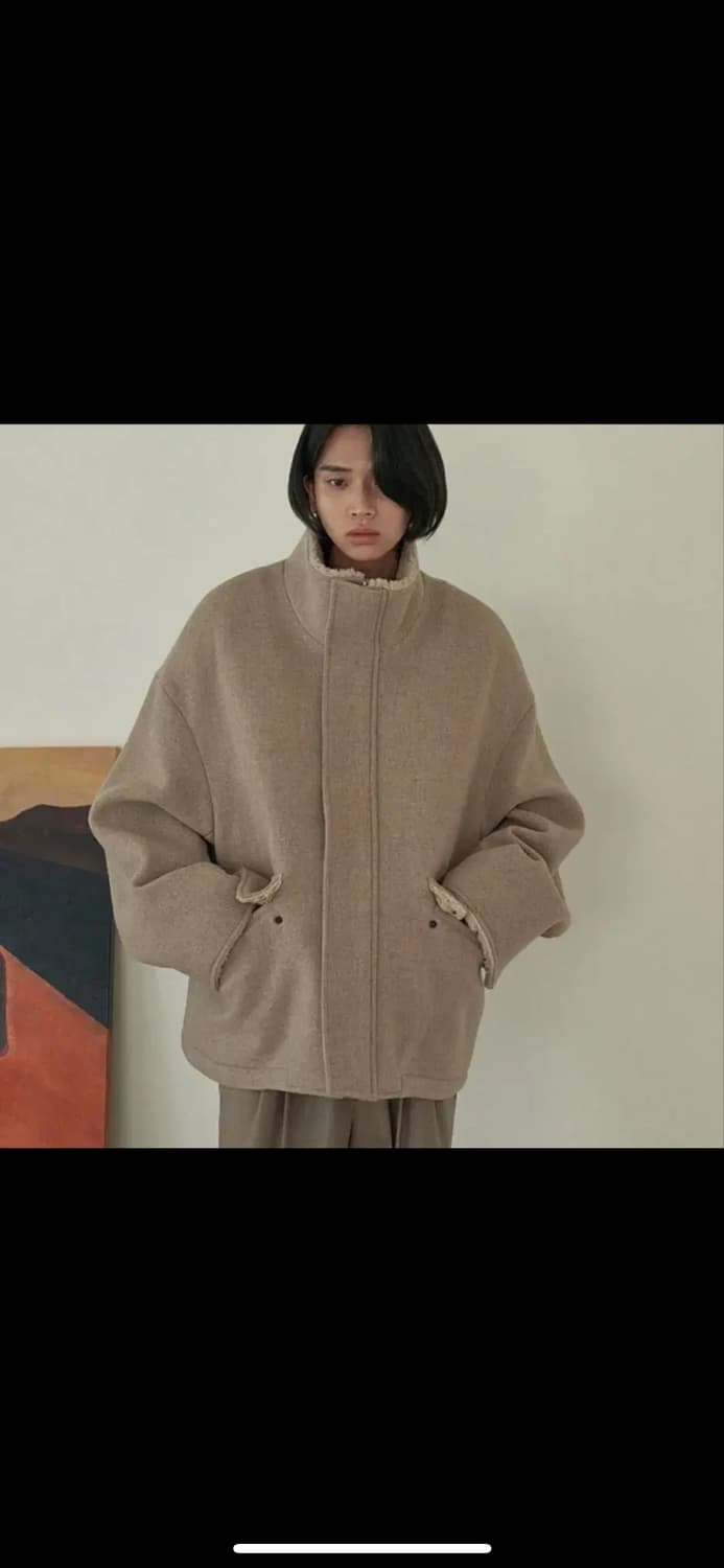 LEARVE 르아브 오버핏 무스탕 하프 코트 M 오트밀 상품이미지1