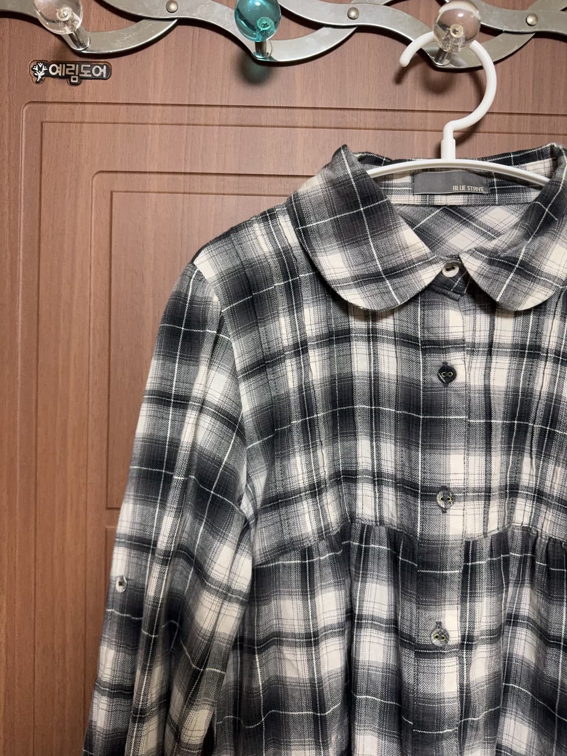 모리걸 하구미 일본 빈티지 체크 둥근카라 둥카 홍콩 블라우스 원피스 상품이미지2