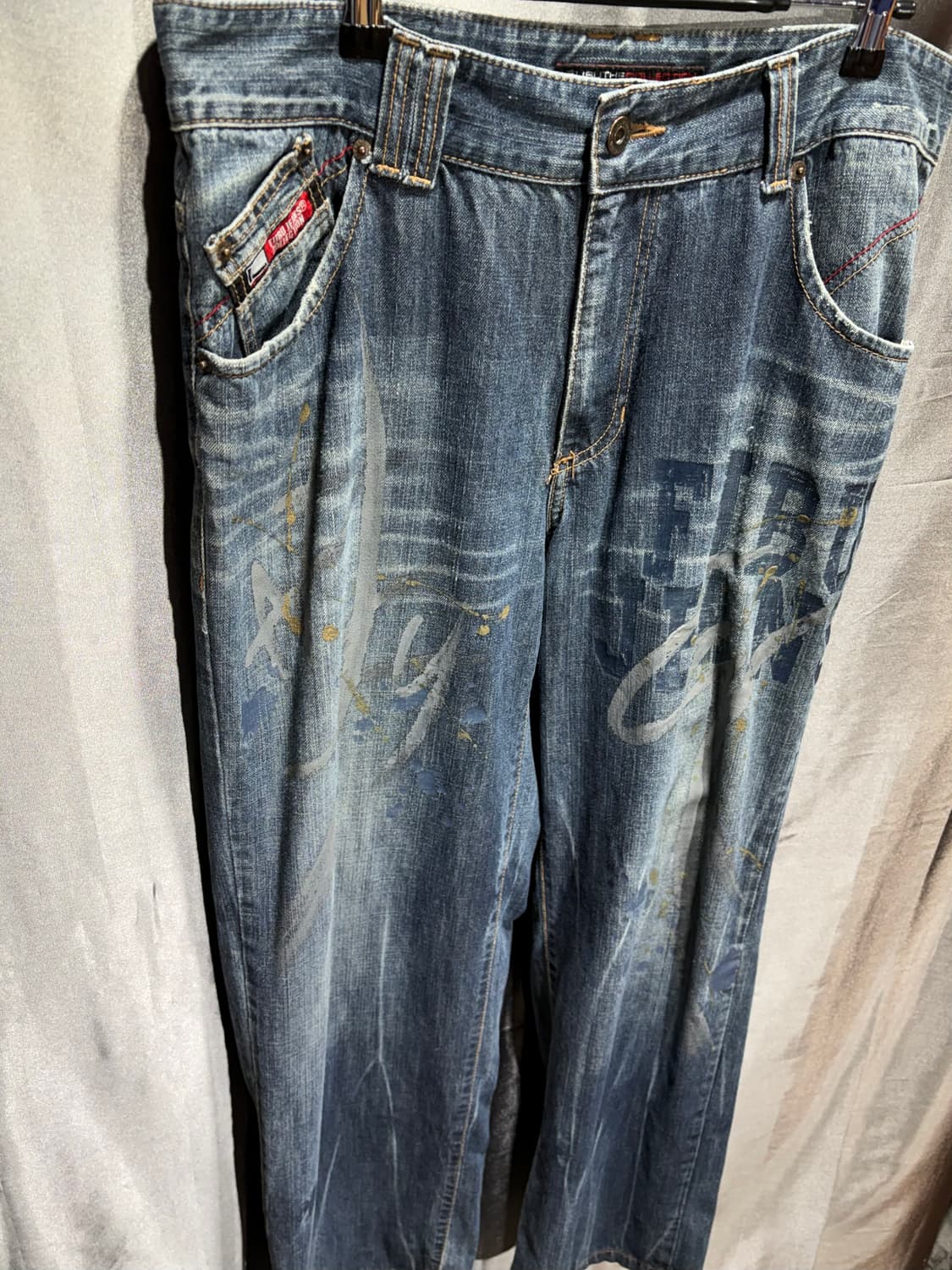 36in FUBU 푸부 더티페인팅 워싱 와이드 데님팬츠 상품이미지6