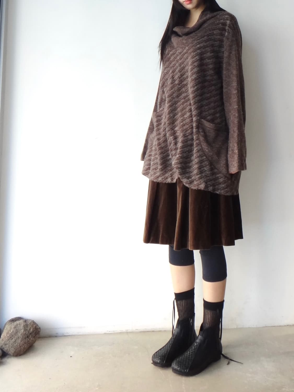 Stripe scheme pocket knit / brown 상품이미지5