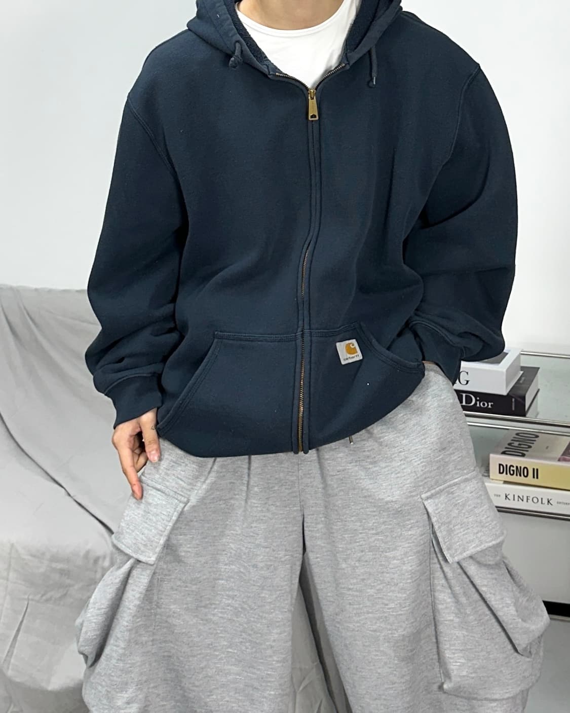 칼하트 미드웨이트 네이비 후드집업 XL 상품이미지2