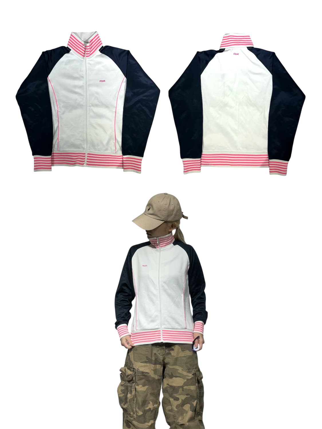 리복 화이트 핑크 배색 딱붙핏 트랙탑 져지  상품이미지1