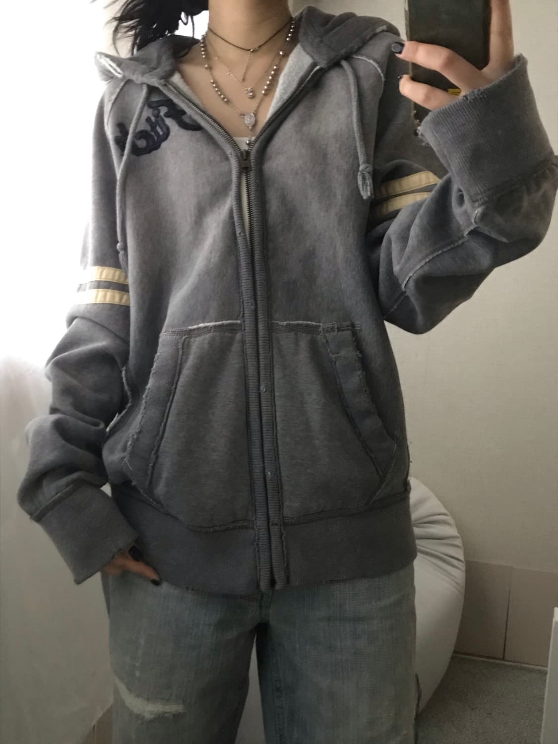 아베크롬비 그레이 오버핏 후드집업 상품이미지1