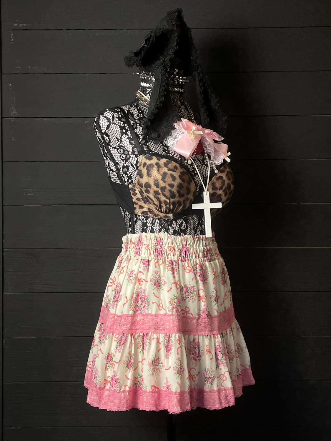 JPN 핑크 히메갸루 꽃무늬 플라워 패턴 핑크 레이스 스커트 치마 상품이미지2