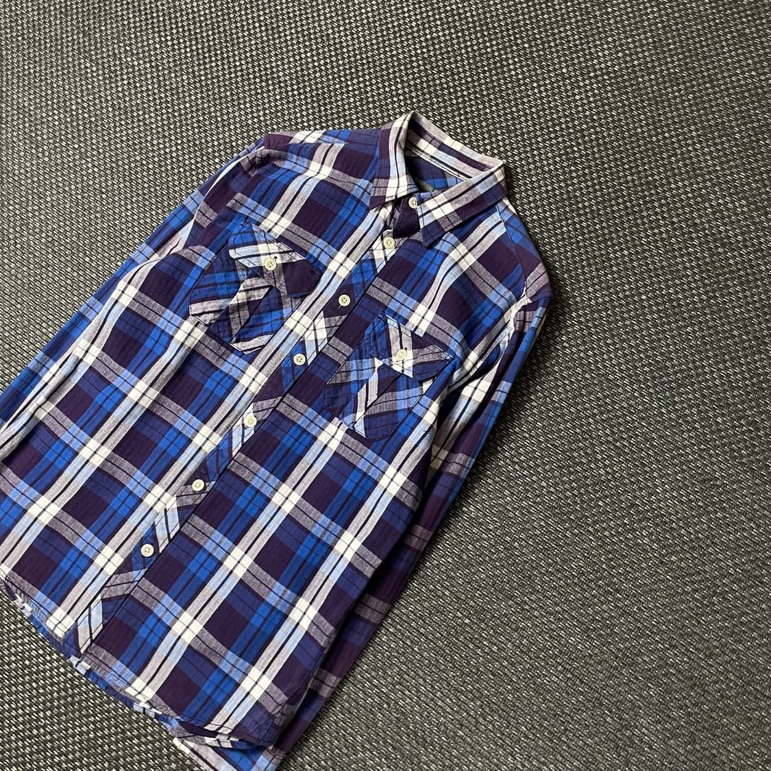 올드네이비 퍼플 블루 체크 긴팔 셔츠 M 상품이미지4