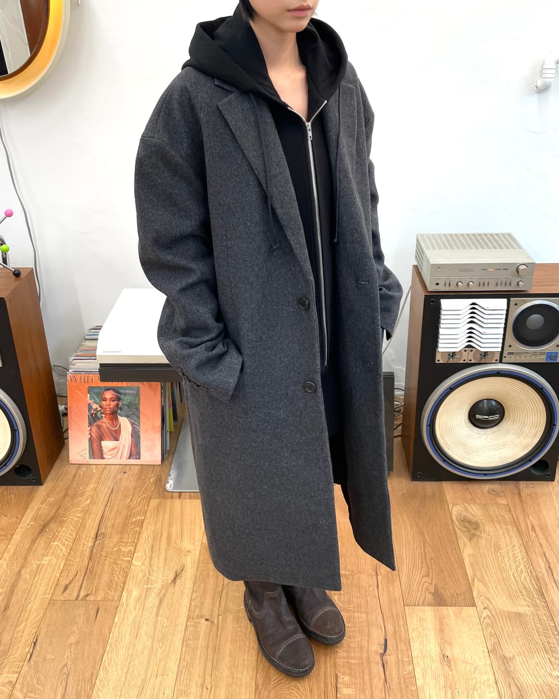 [48] 준지 후드 레이어드 울 코트 상품이미지3