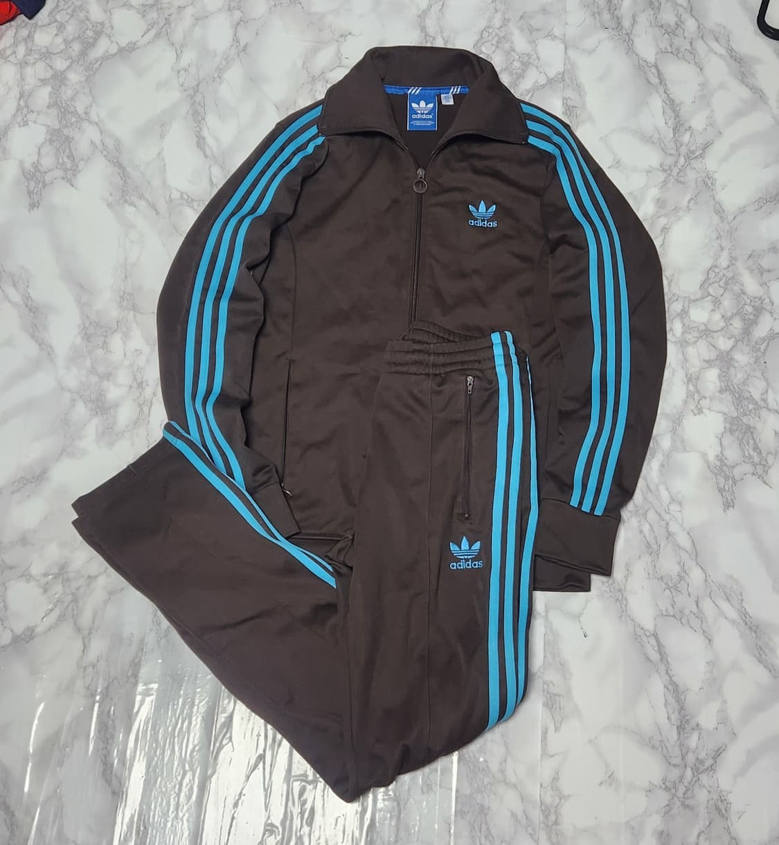 아디다스 삼선 브라운민트 트레이닝 져지 세트 자켓 바지 상품이미지1