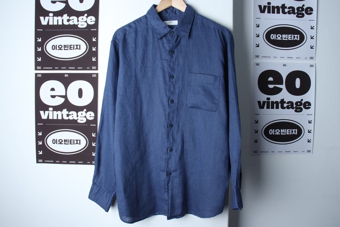 (XL-2XL) 유니클로 셔츠 남방 린넨 마 무지 블루-H3H33694 상품이미지2
