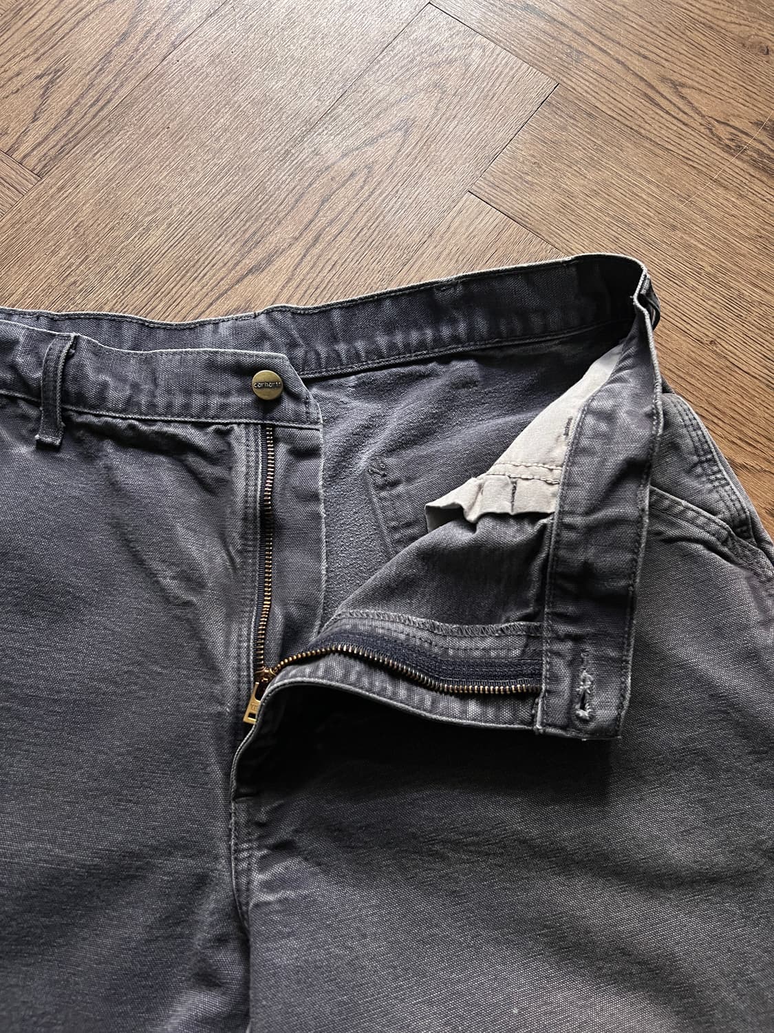 [36]칼하트 USA 하드 페이딩 페트롤 블루 카펜터 싱글니 워크 팬츠 상품이미지3