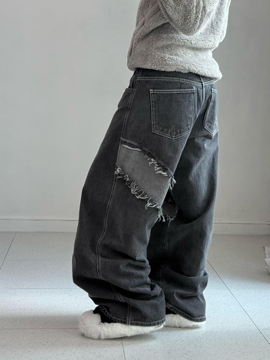 빈티지 패치 흑청 데님 팬츠 상품이미지3