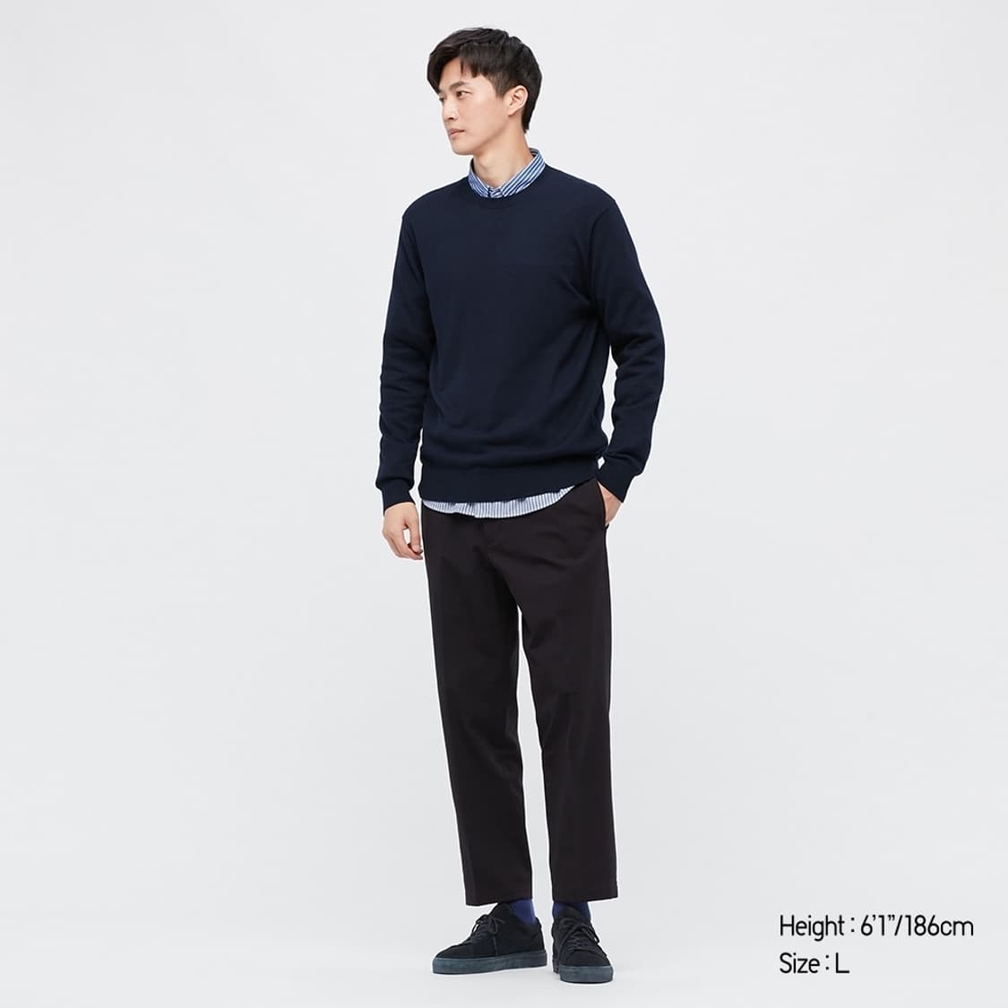 유니클로 워셔블코튼크루넥스웨터 니트 네이비 M 상품이미지1