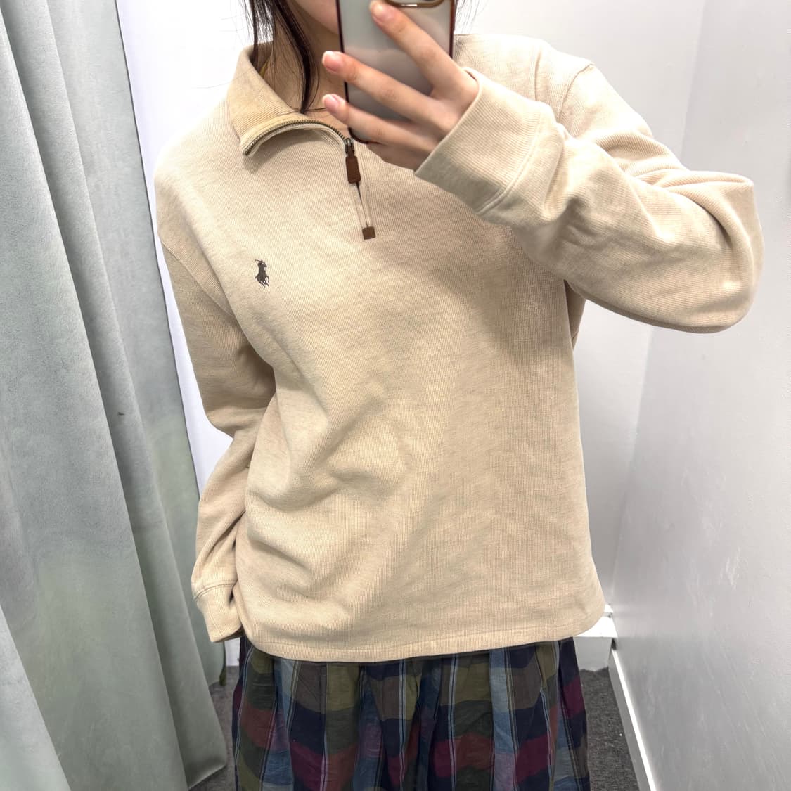 폴로 베이지 반집업 니트 상품이미지2