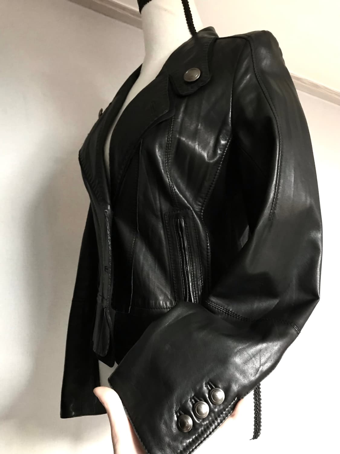 Vintage Stitched Lambskin Leather Blazer 상품이미지4