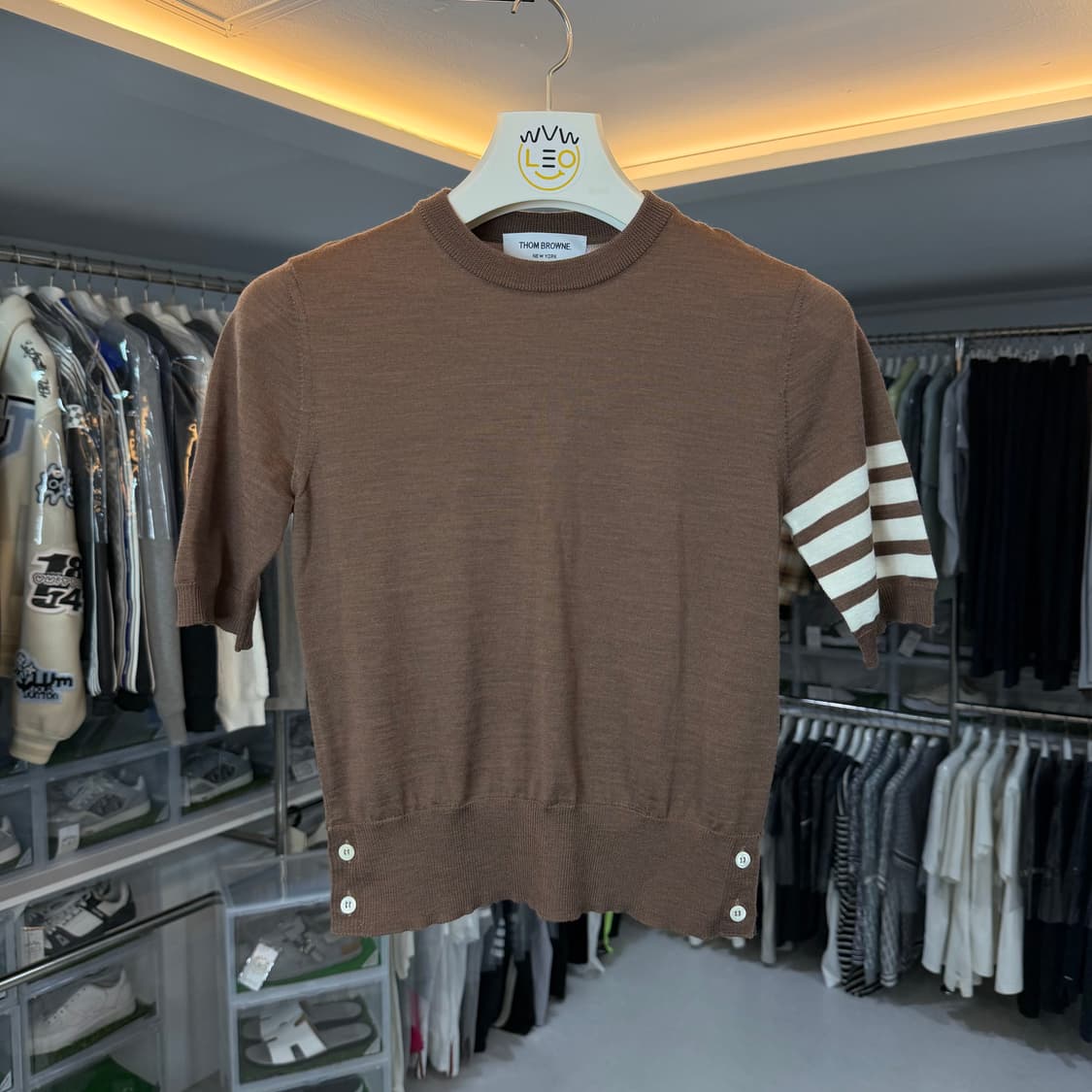 [리오브] 톰브라운 사선 메리노 울 니트 반팔 상품이미지1