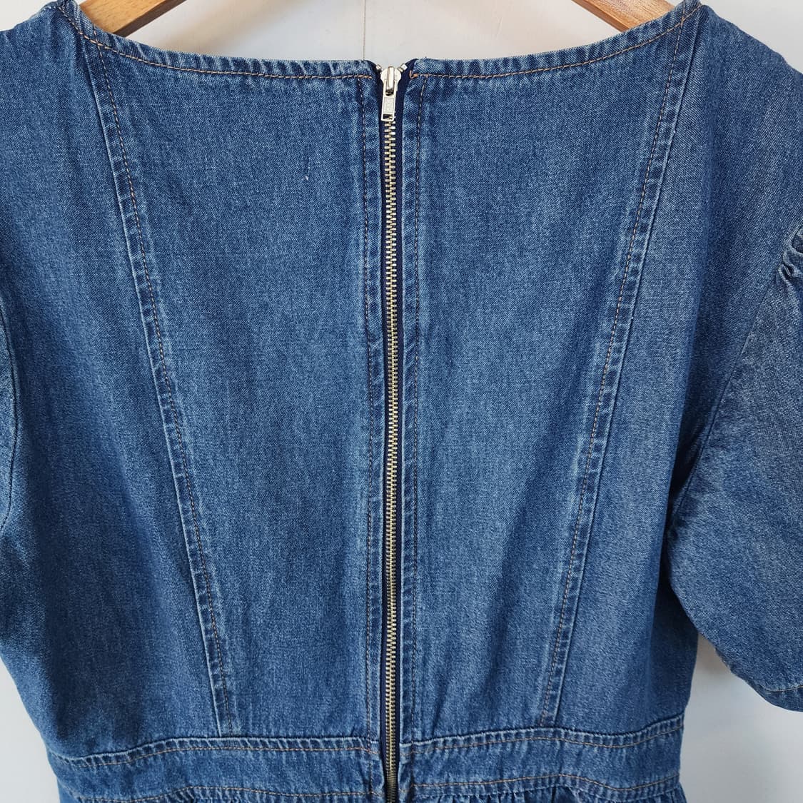 르꼬르망 청 데님 롱 원피스 퍼프소매 스퀘어넥 상품이미지4