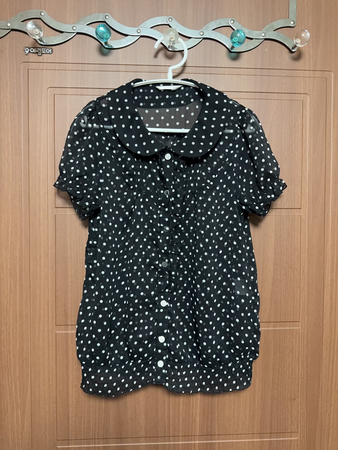 모리걸 하구미 일본 빈티지 도트 땡땡이 블랙 시스루 쉬폰 셔츠 블라우스 상품이미지1