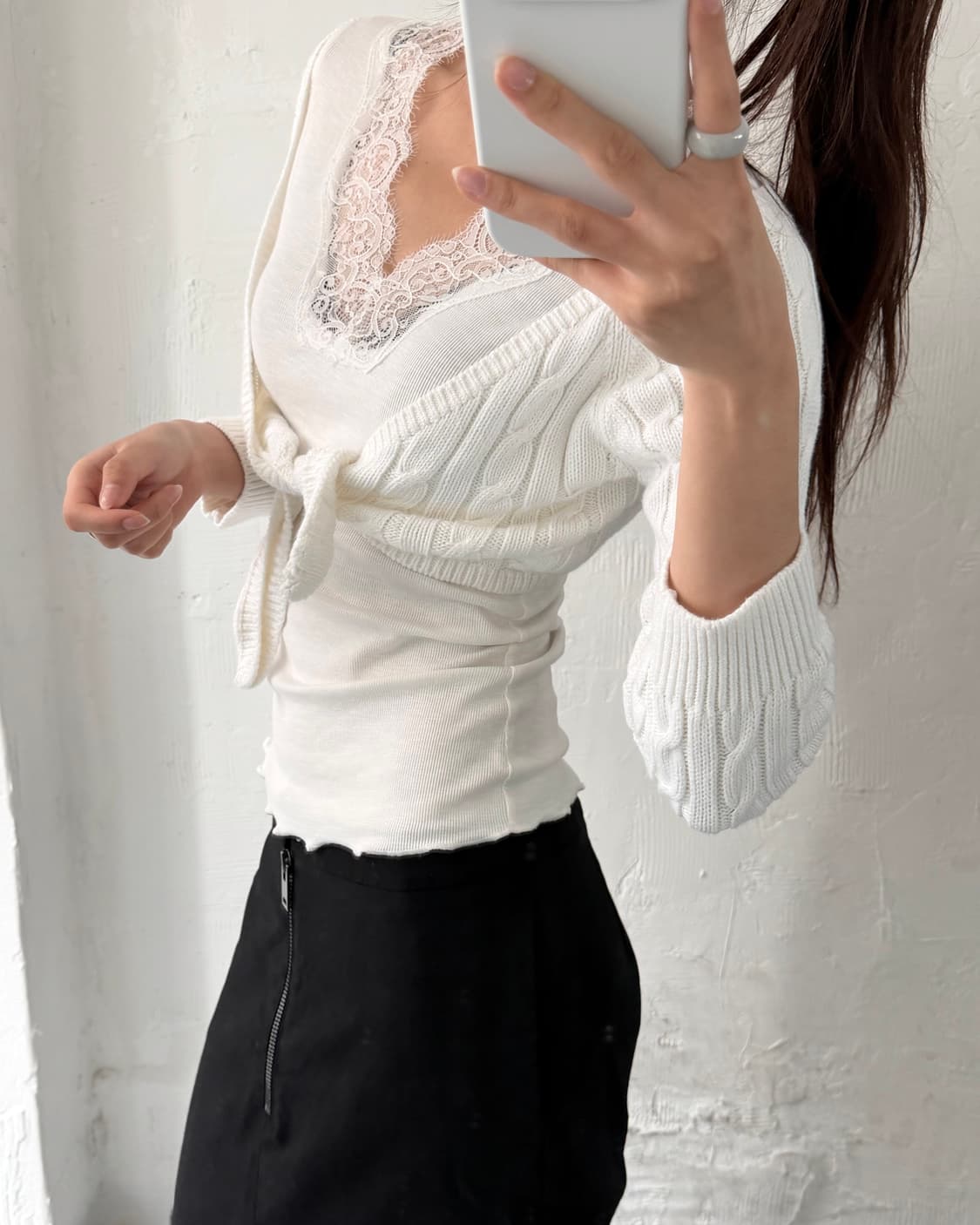 Polo 랄프로렌 우먼 화이트컬러 코튼 케이블 볼레로 가디건 상품이미지2
