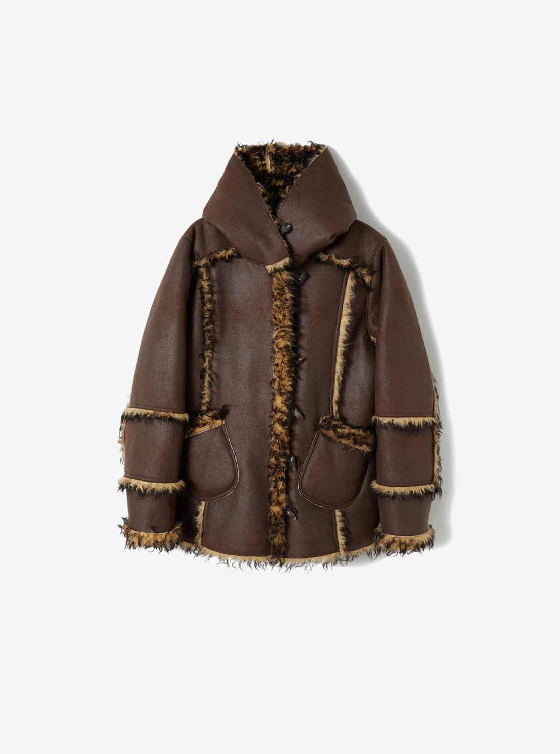 Perverze vegan leather hoodie teddy coat 상품이미지1