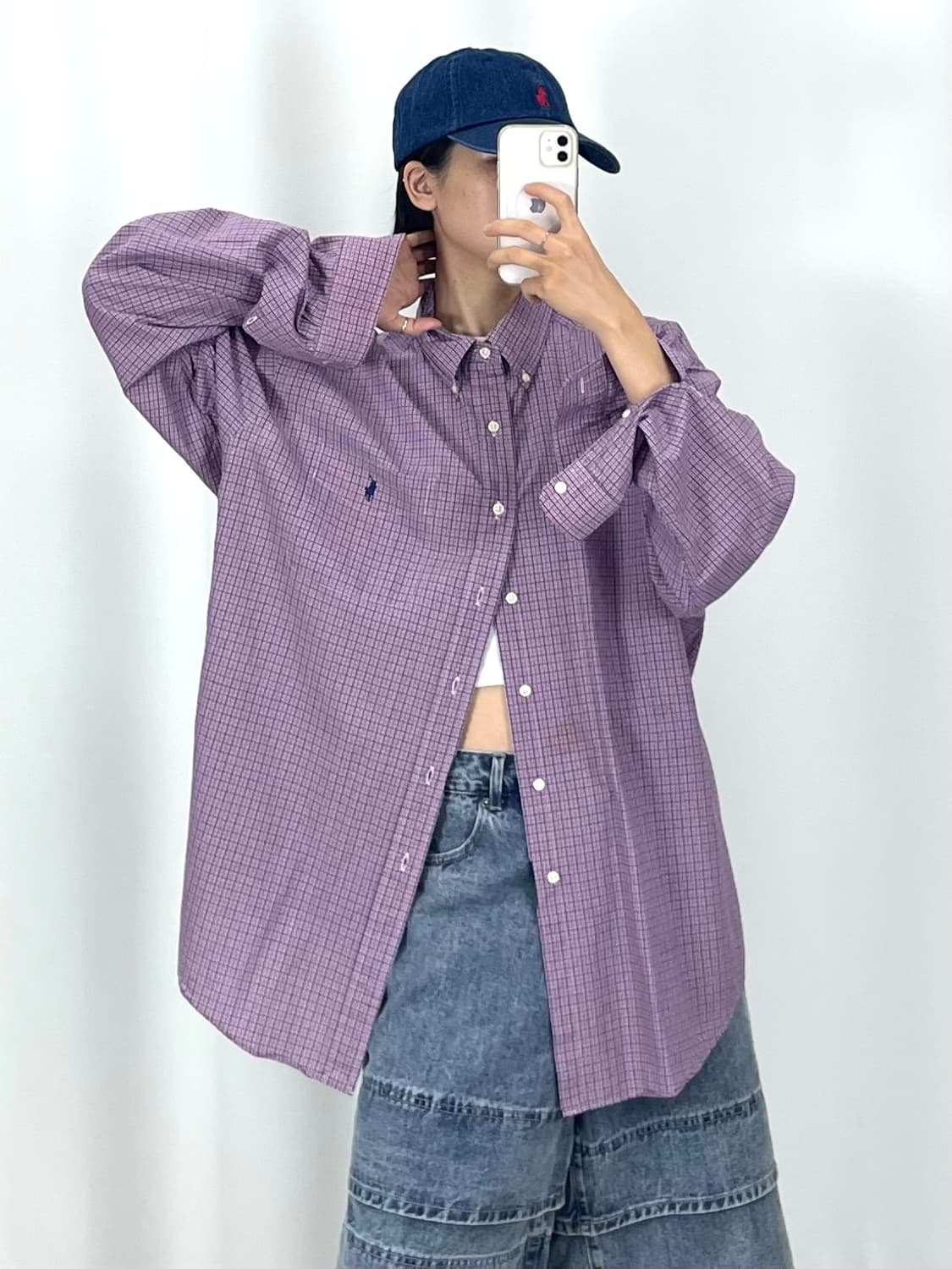  [3XL]POLO 퍼플 잔체크 긴팔 셔츠 상품이미지1