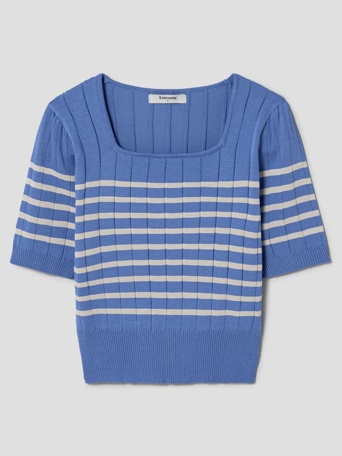 에잇세컨즈 스트라이프 스퀘어넥 풀오버 반팔니트 상품이미지1