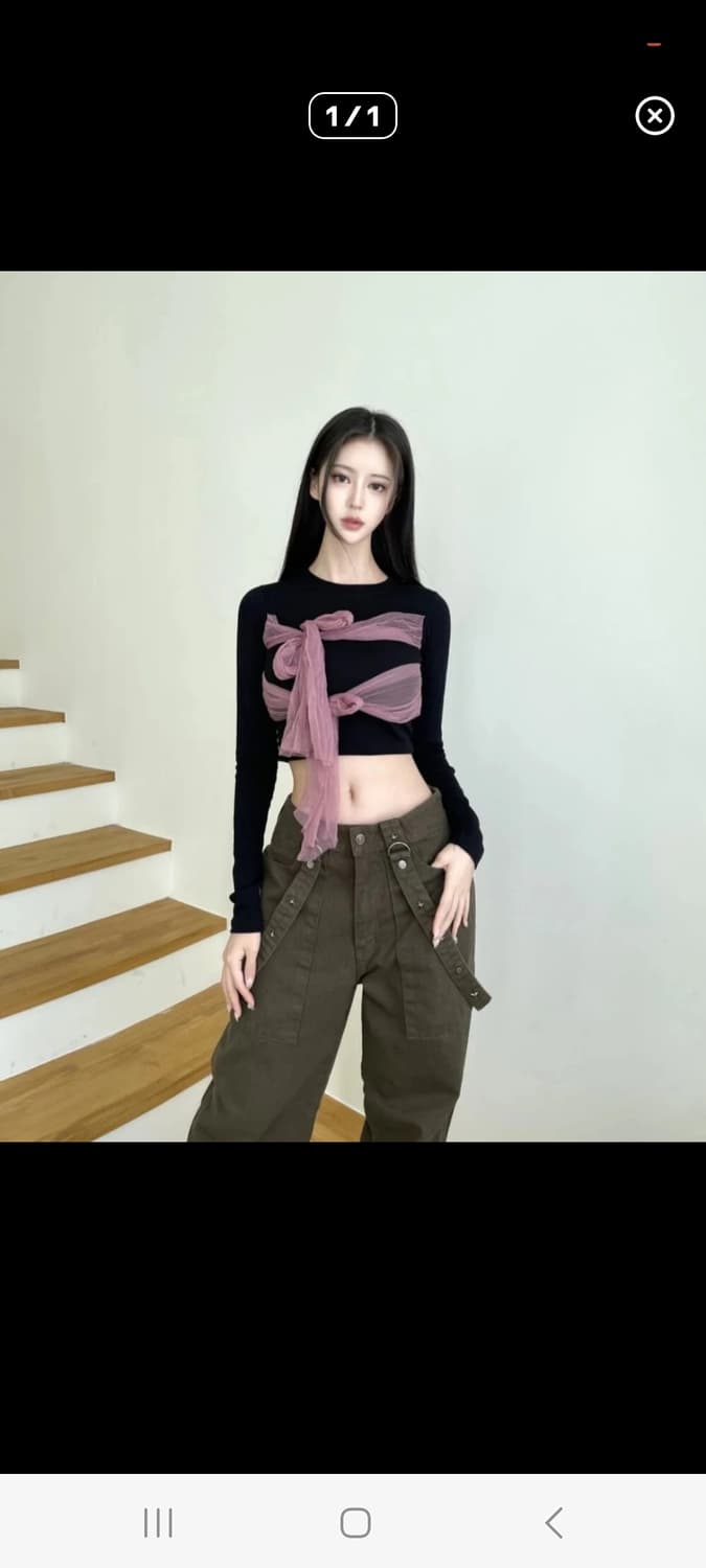 빈티지 발레코어 리본크롭티 상품이미지1