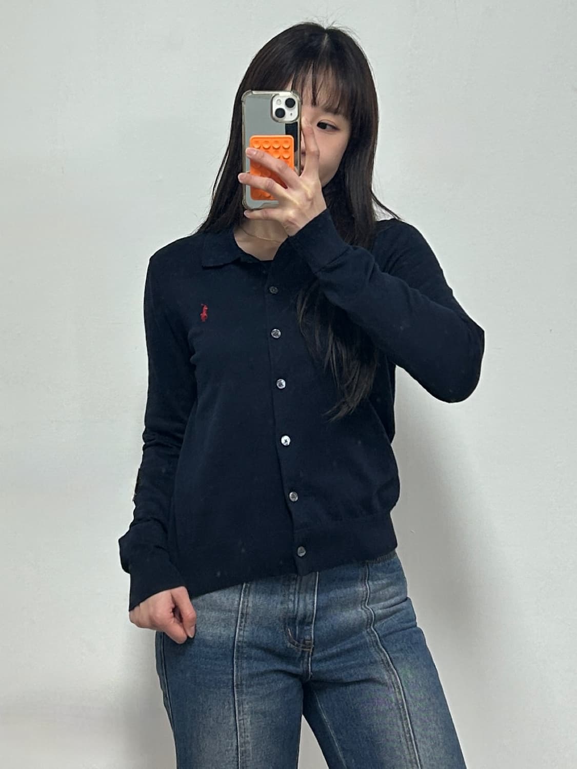 폴로 랄프로렌 신형QR 포니로고 버튼 가디건 네이비 상품이미지1