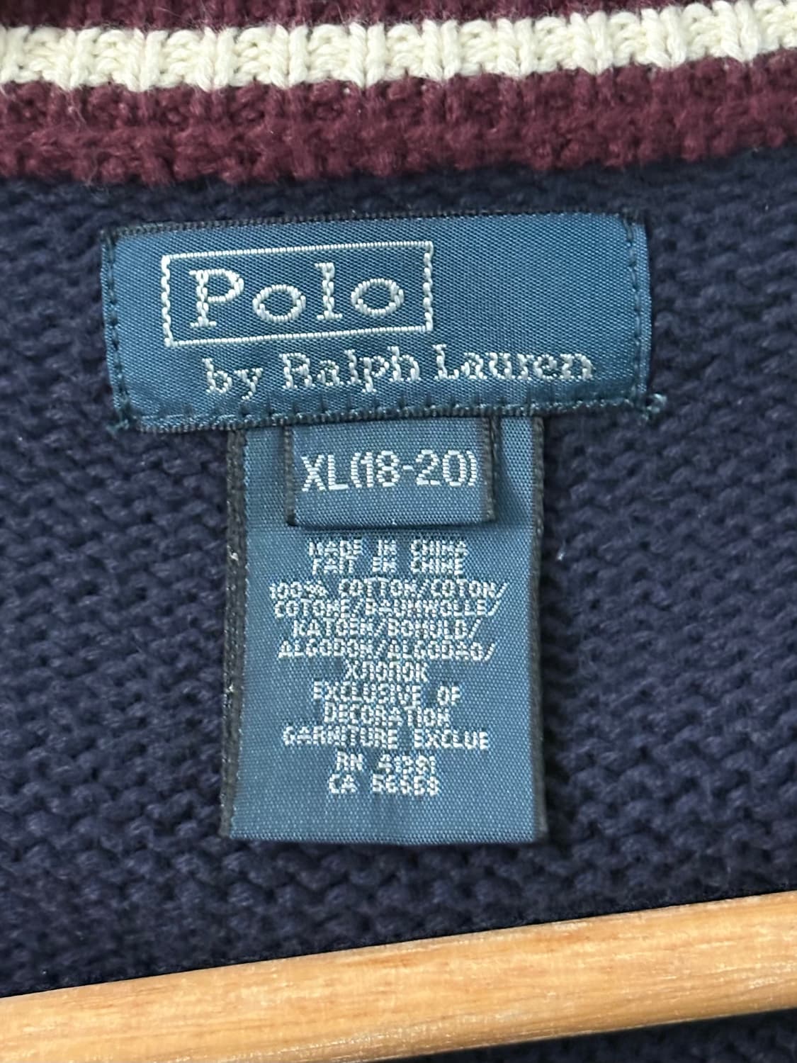 Polo 폴로 랄프로렌 버건디 빅포니 네이비컬러 코튼 브이넥 가디건 상품이미지5