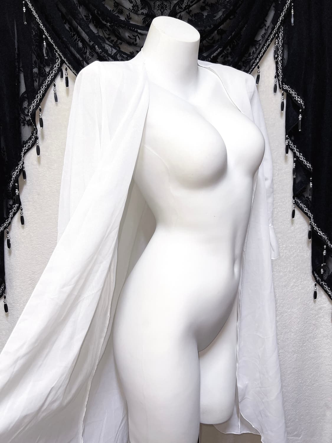 퓨어 화이트 러플 쉬폰 로브 가운 비치웨어 가디건 페어리 아방가르드 핀터 상품이미지1