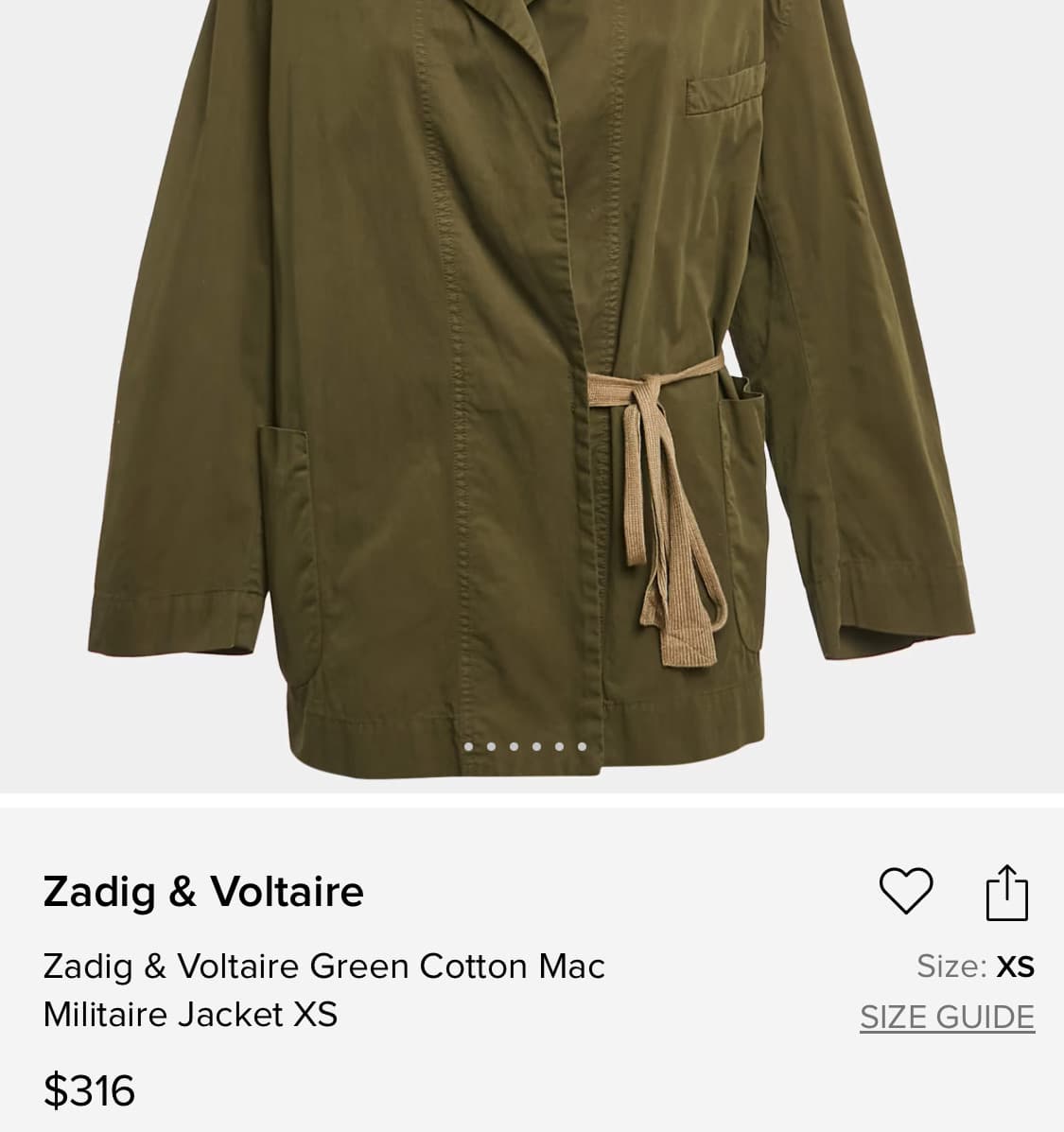 Zadig&Voltaire Pre-Owned 쟈딕 코튼 카키 자켓(XS) 상품이미지1