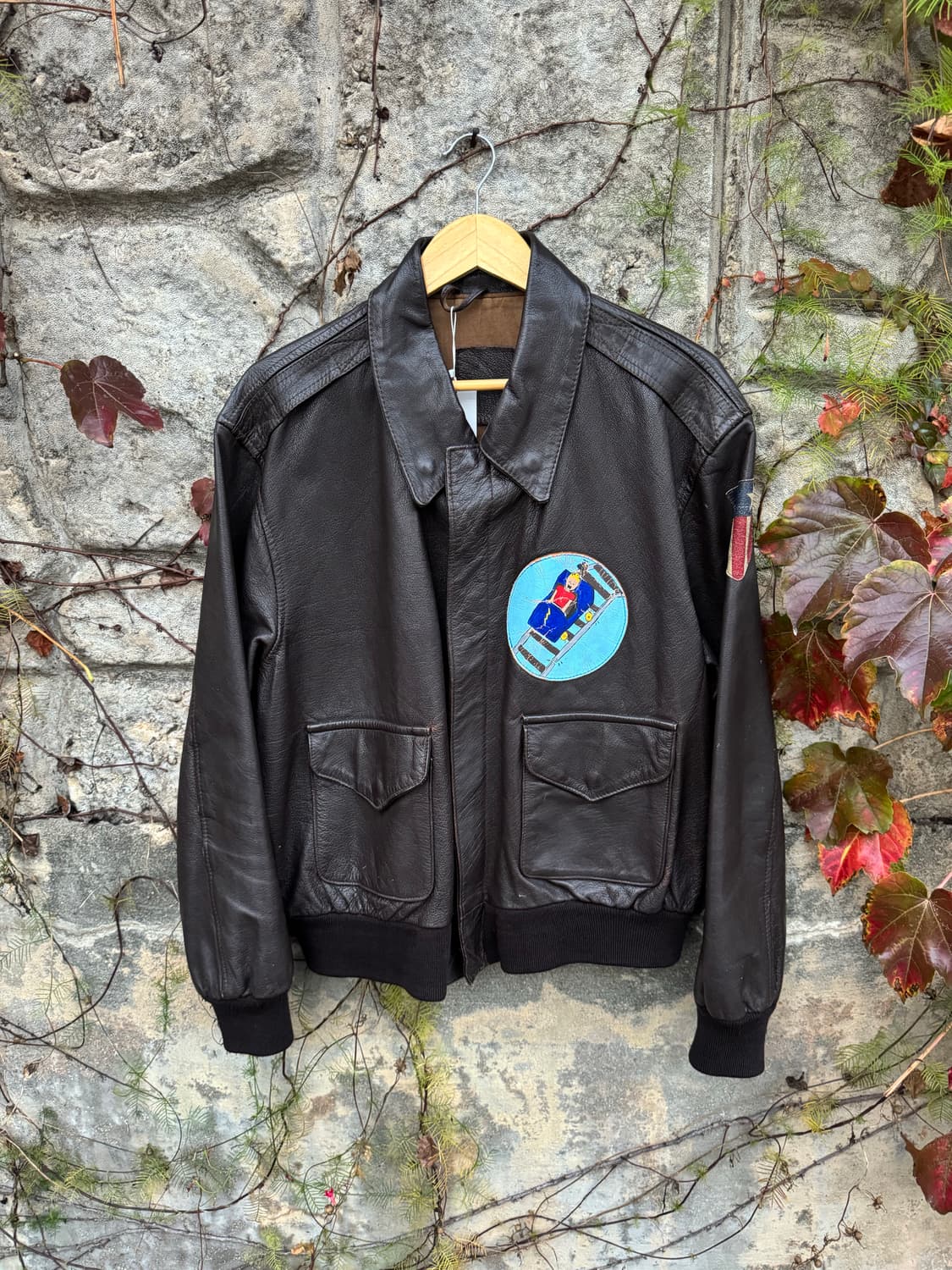 미군 a-2 시니어코드 양가죽 핸드프린팅 레더 가죽 자켓 상품이미지2