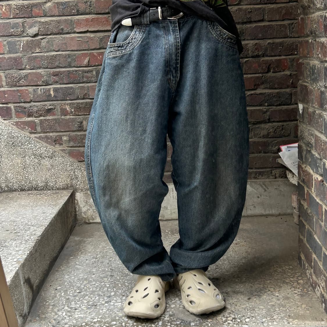 빈티지 00s 강아지 자수 와이드 워싱 데님팬츠 상품이미지2