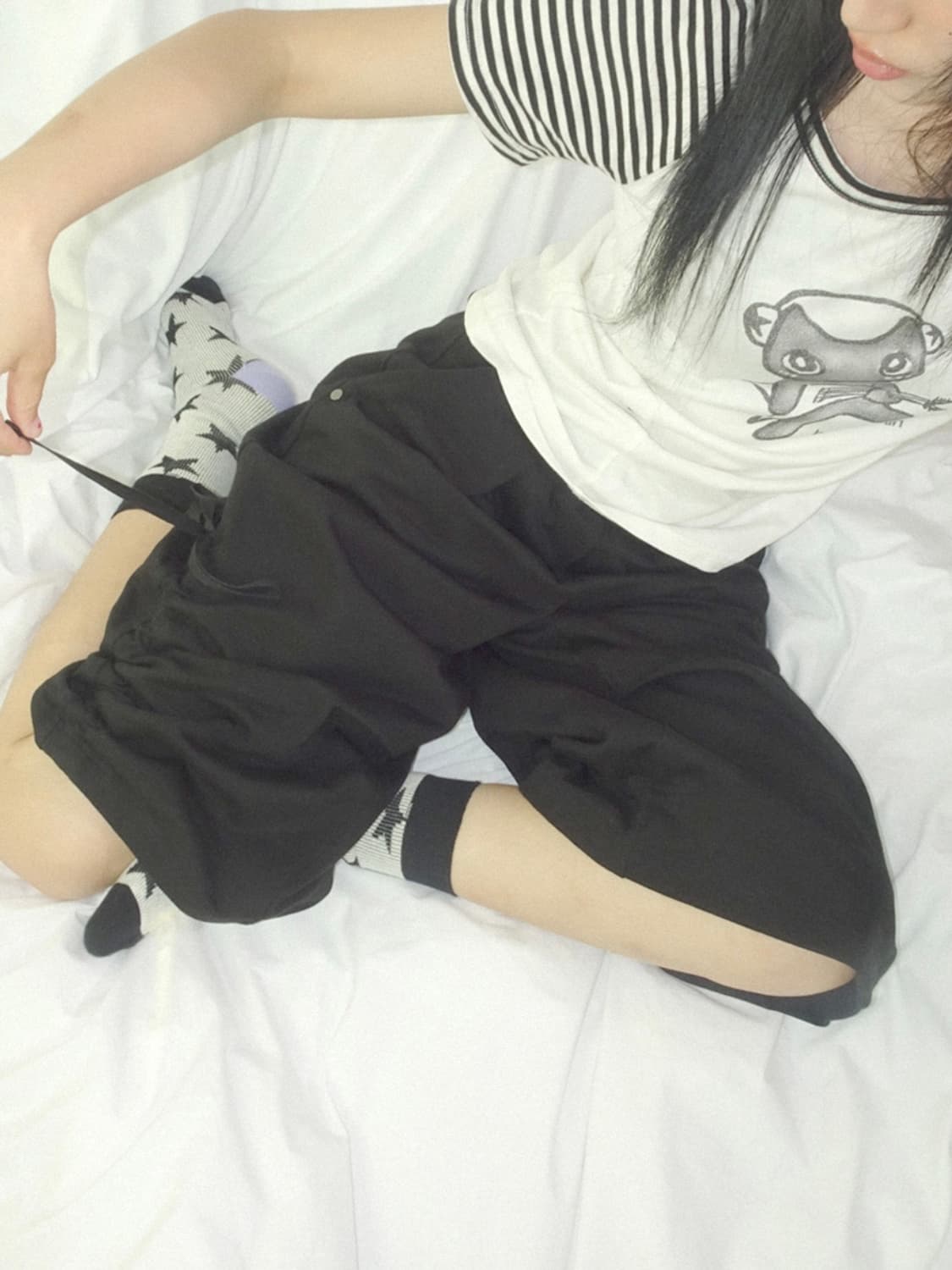 허그유어스킨 와이드 버뮤다 팬츠 블랙 상품이미지5