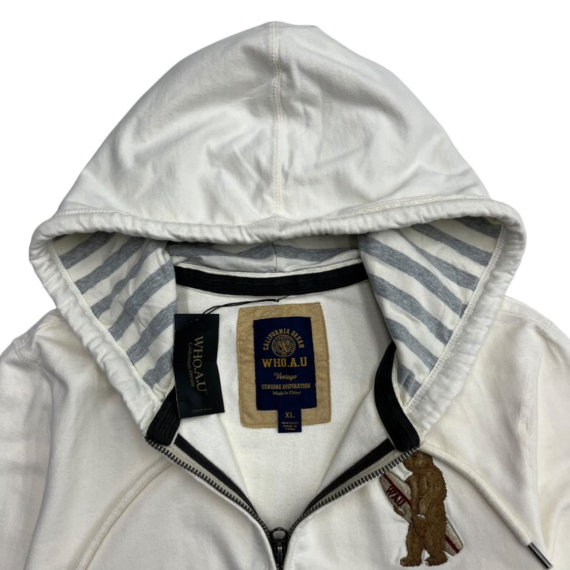 후아유 곰돌이 로고 아이보리 후드집업 XL 상품이미지5