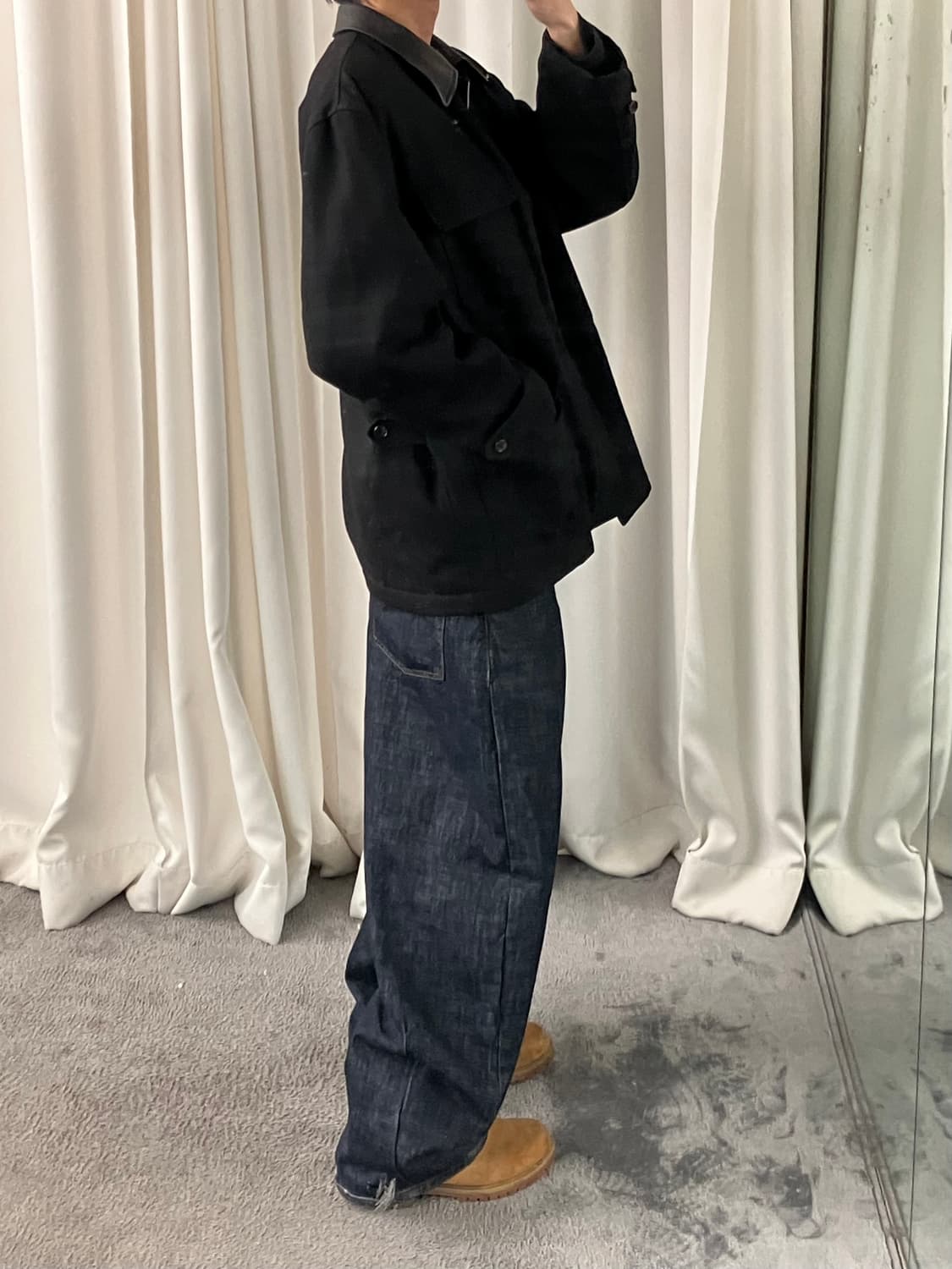 91's 꼼데가르송 블랙 레더 카라 헌팅 자켓 M 상품이미지9