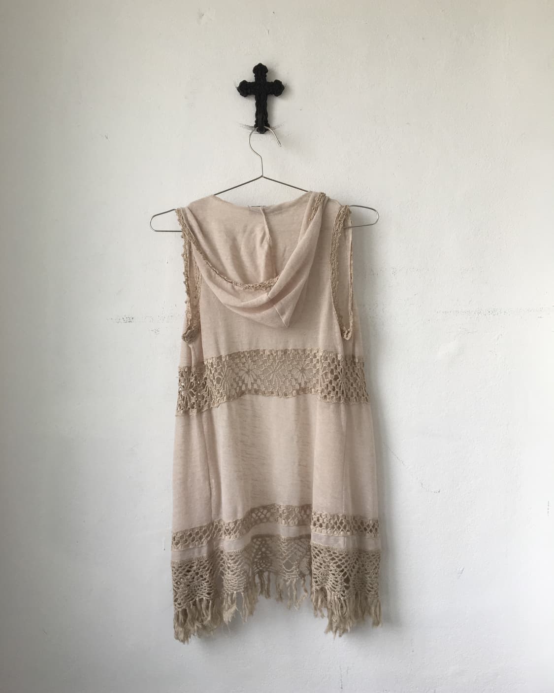 Fringe crochet layer hood open vest 상품이미지3