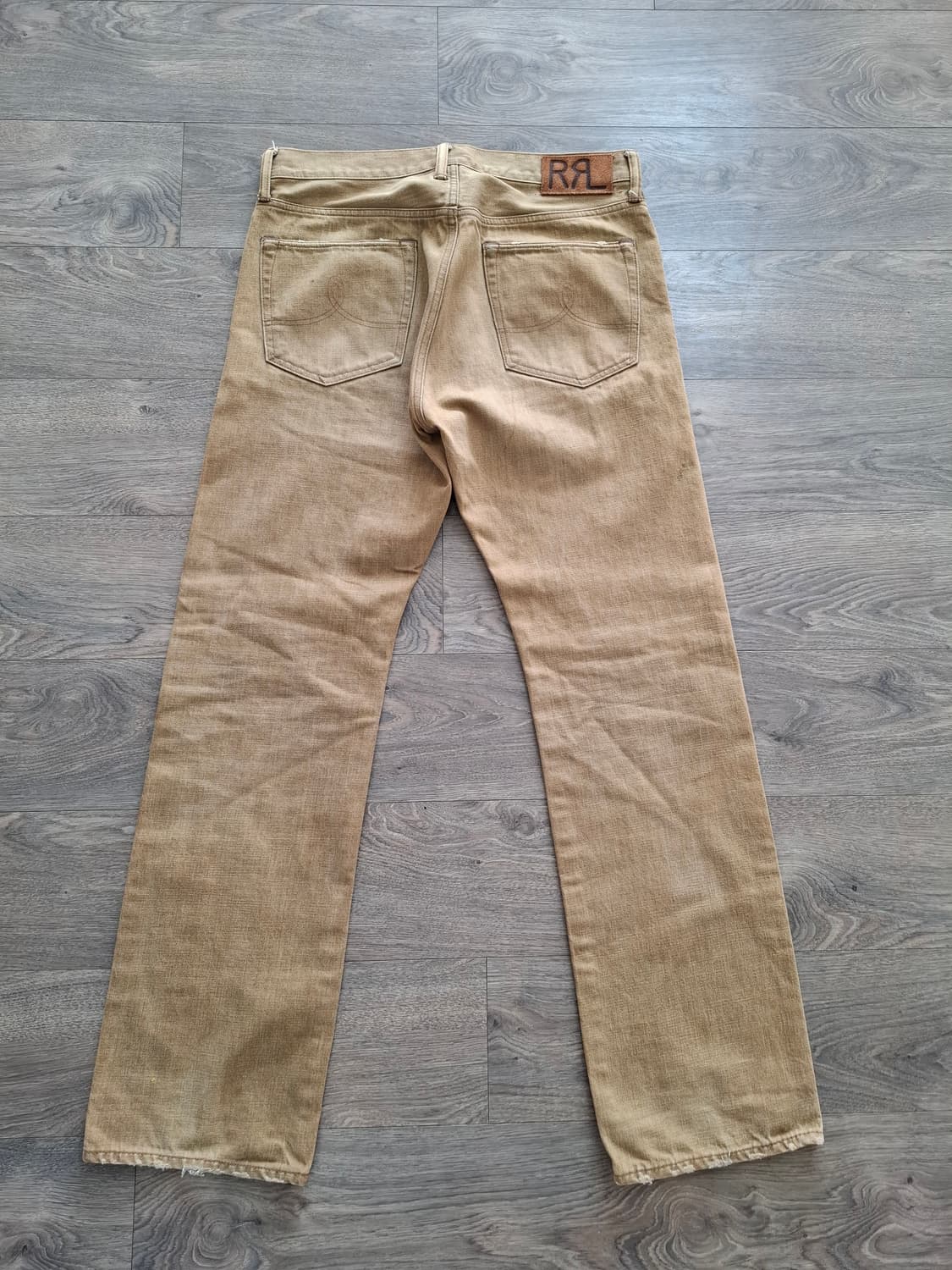 32×32 더블알엘 파이브포켓 셀비지 스트레이트핏 베이지 데님 빈티지 상품이미지7