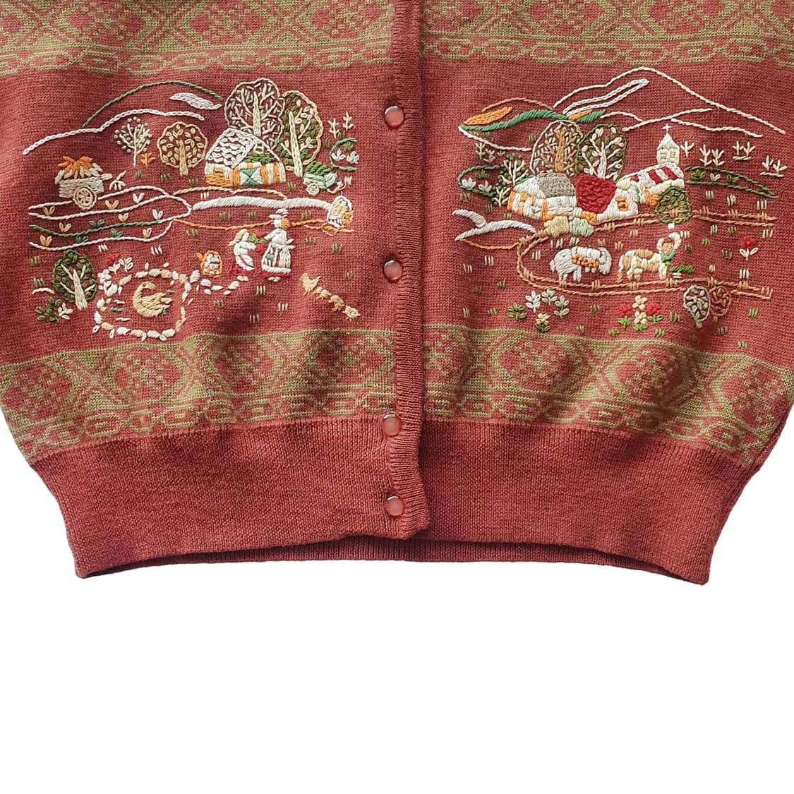 빈티지 유럽 시골 자수 울 100 니트 가디건 상품이미지4