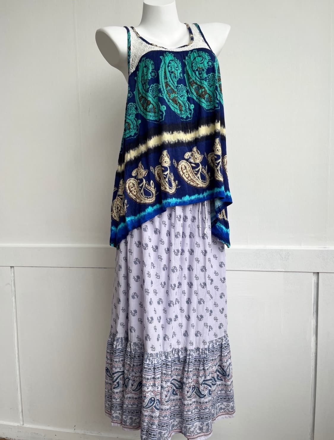 *SALE) 라일락 페이즐리 보더 롱 스커트 상품이미지2