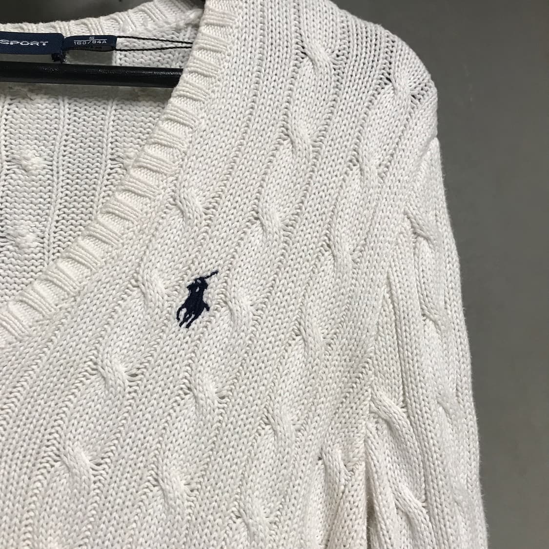 폴로 랄프로렌 브이넥 케이블 니트 화이트 S(W)  상품이미지4