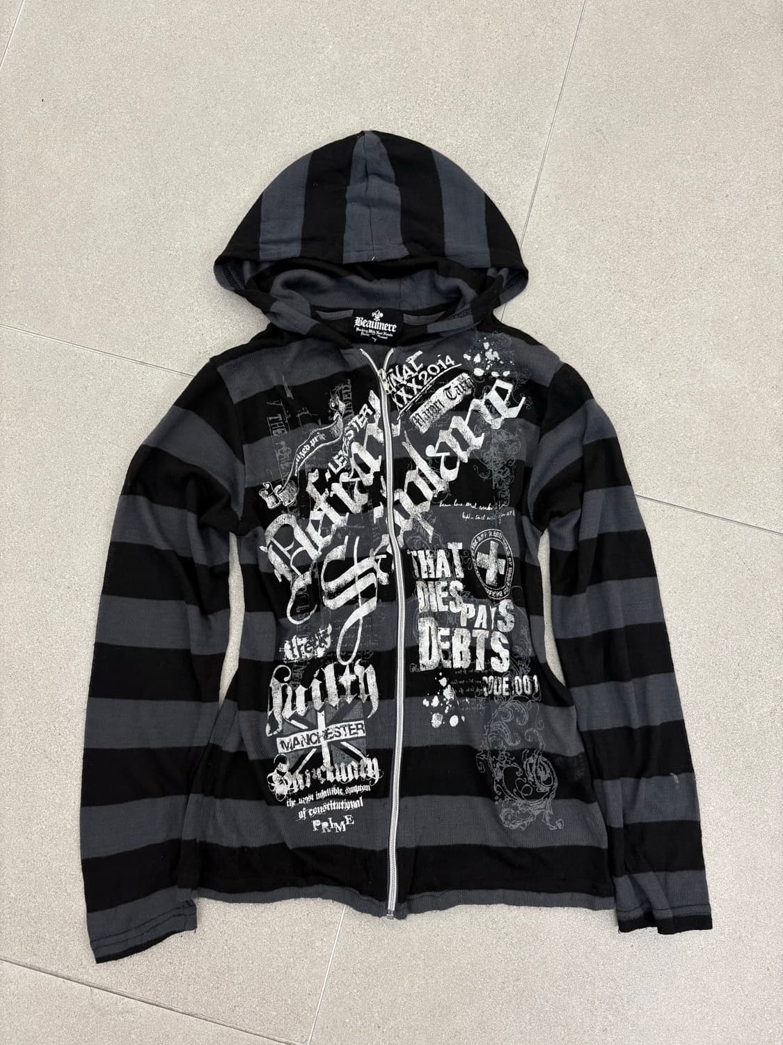 펑크 스트라이프 프린팅 후드집업 상품이미지1