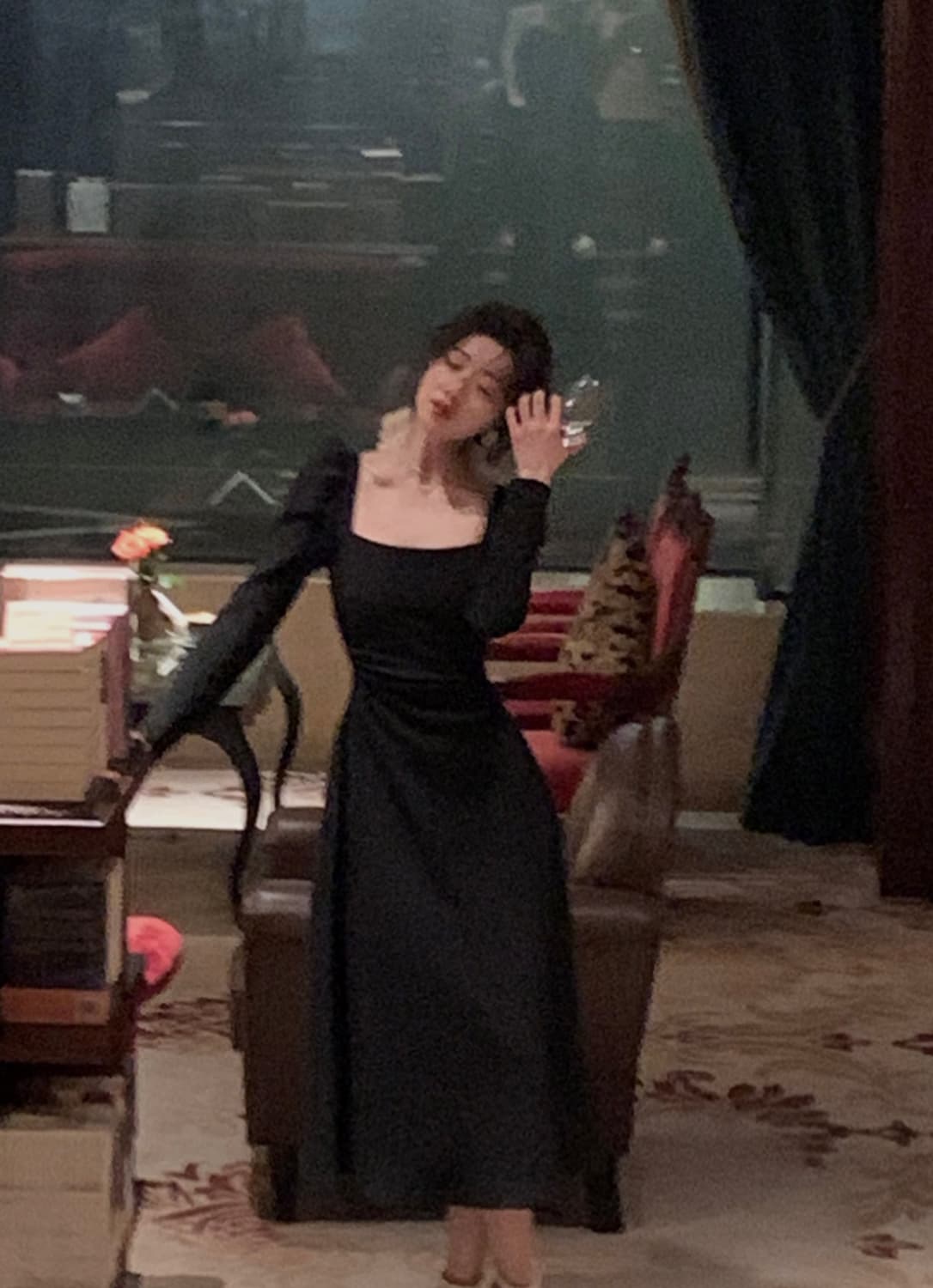 셔링 롱원피스 블랙 상품이미지2