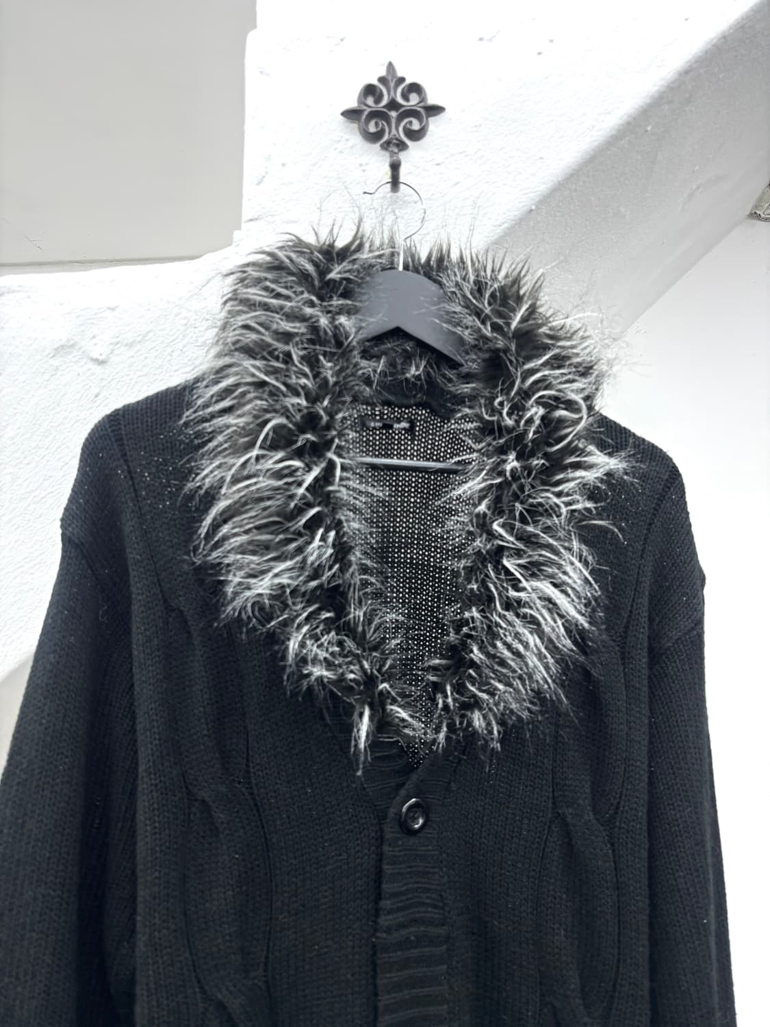 Fur trimmed long knit cardigan   상품이미지3