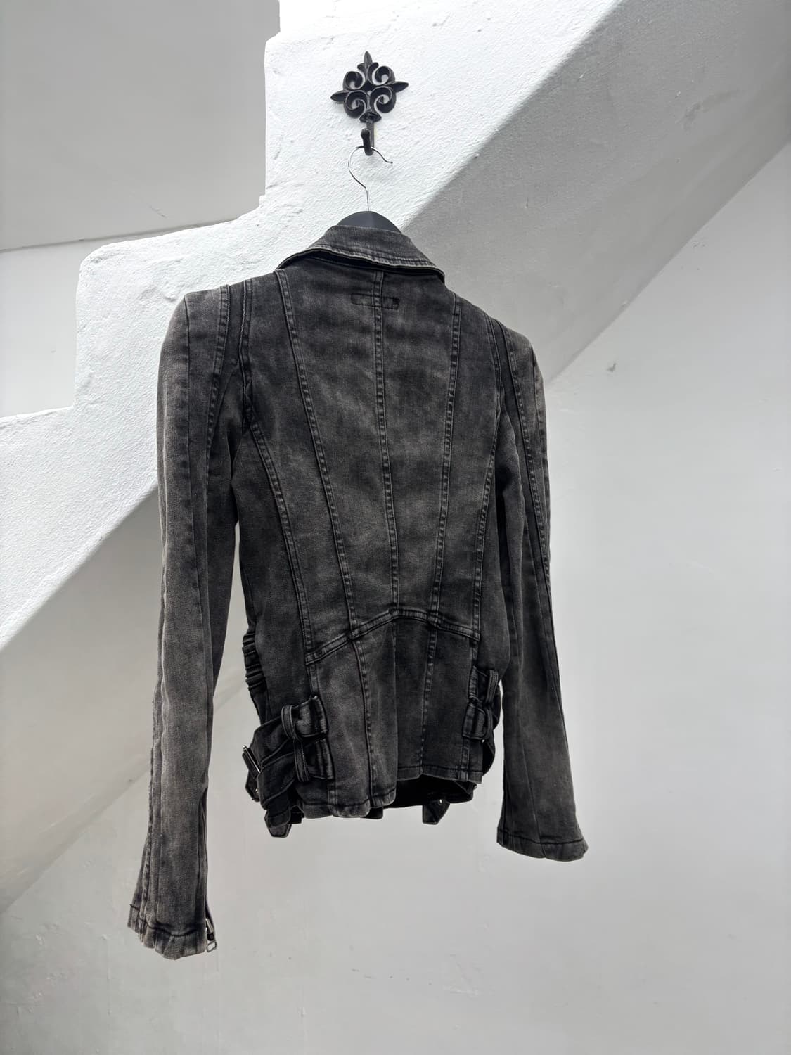 Stone washed biker denim jacket   상품이미지4