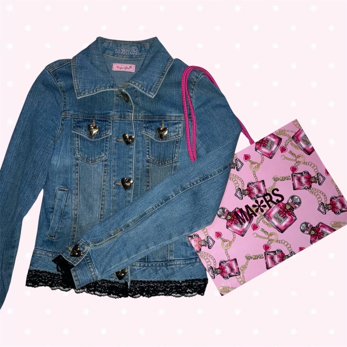 Ma*rs 마즈 갸루 레이스 하트 버튼 청자켓 + 퍼퓸 쇼핑백 세트 상품이미지1