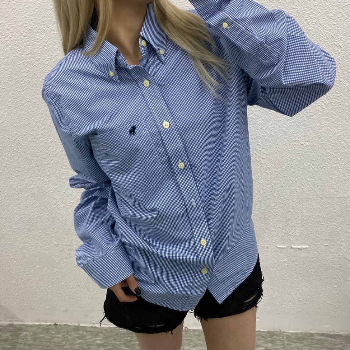 아베크롬비 네이비 순록로고 체크 셔츠 L 상품이미지1