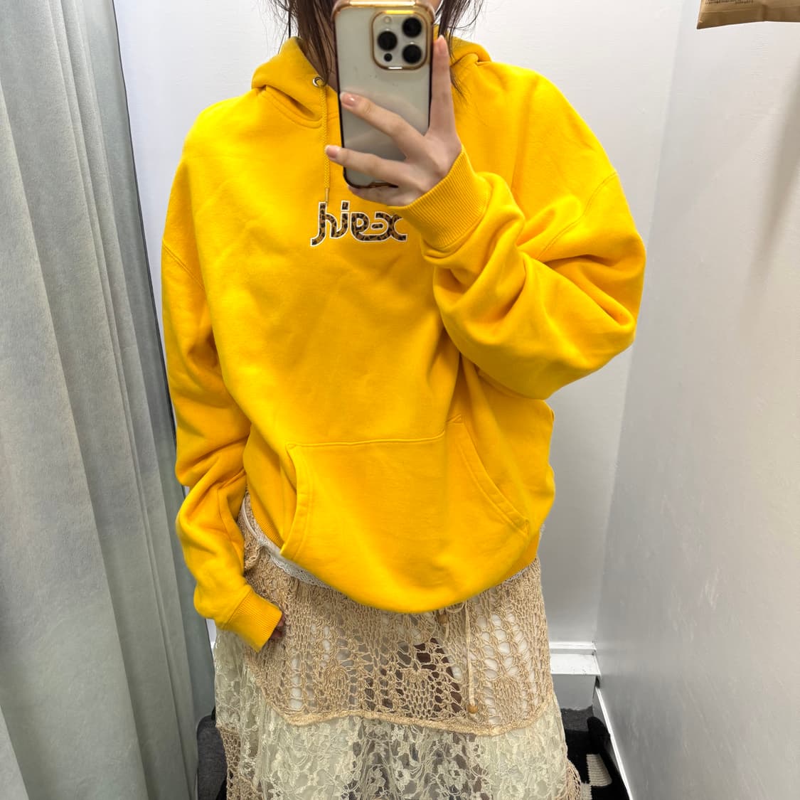 엑스걸 옐로우 호피로고 후드티 상품이미지2