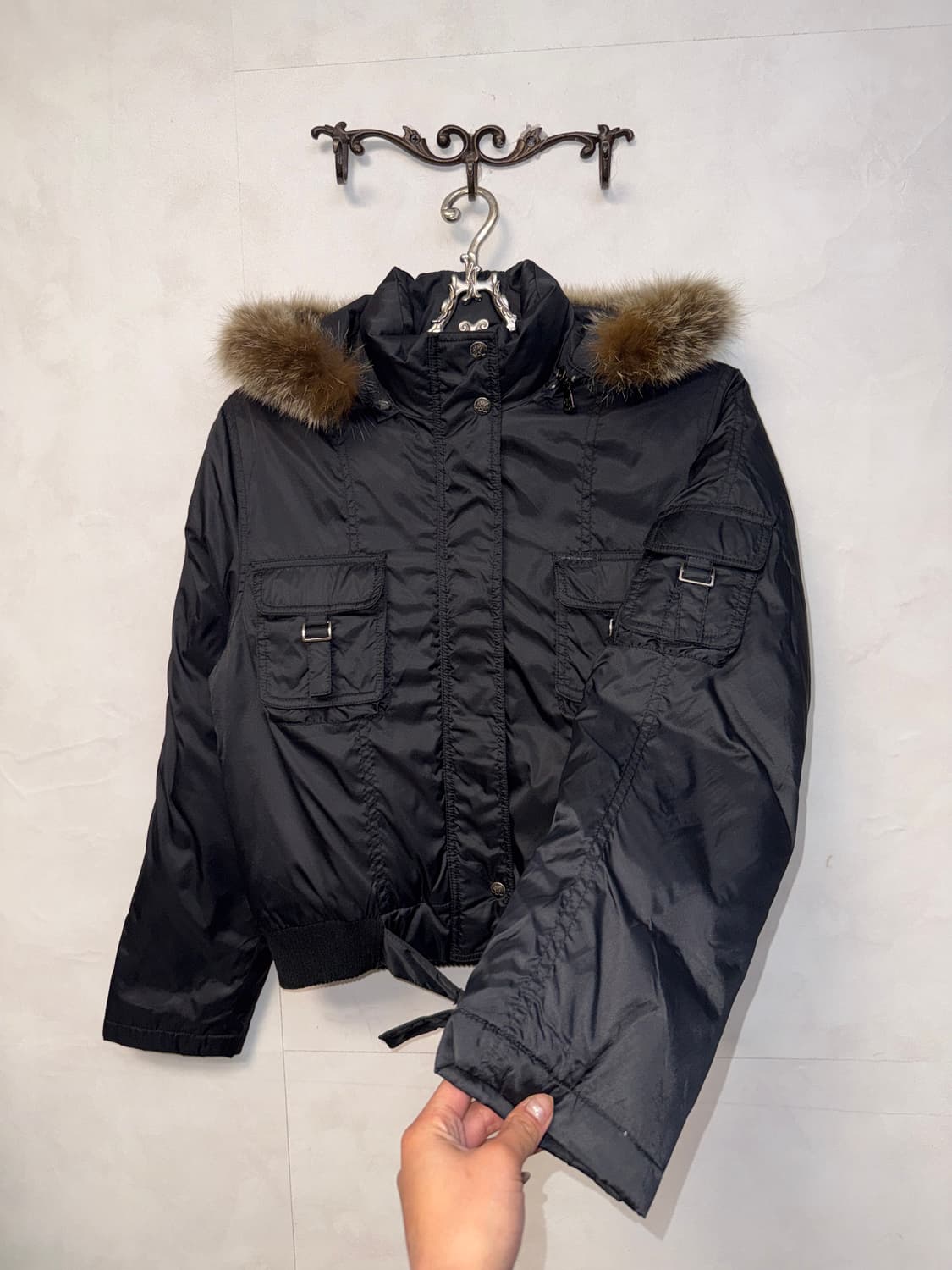 Calvin Klein black fur trimming bomber 상품이미지2