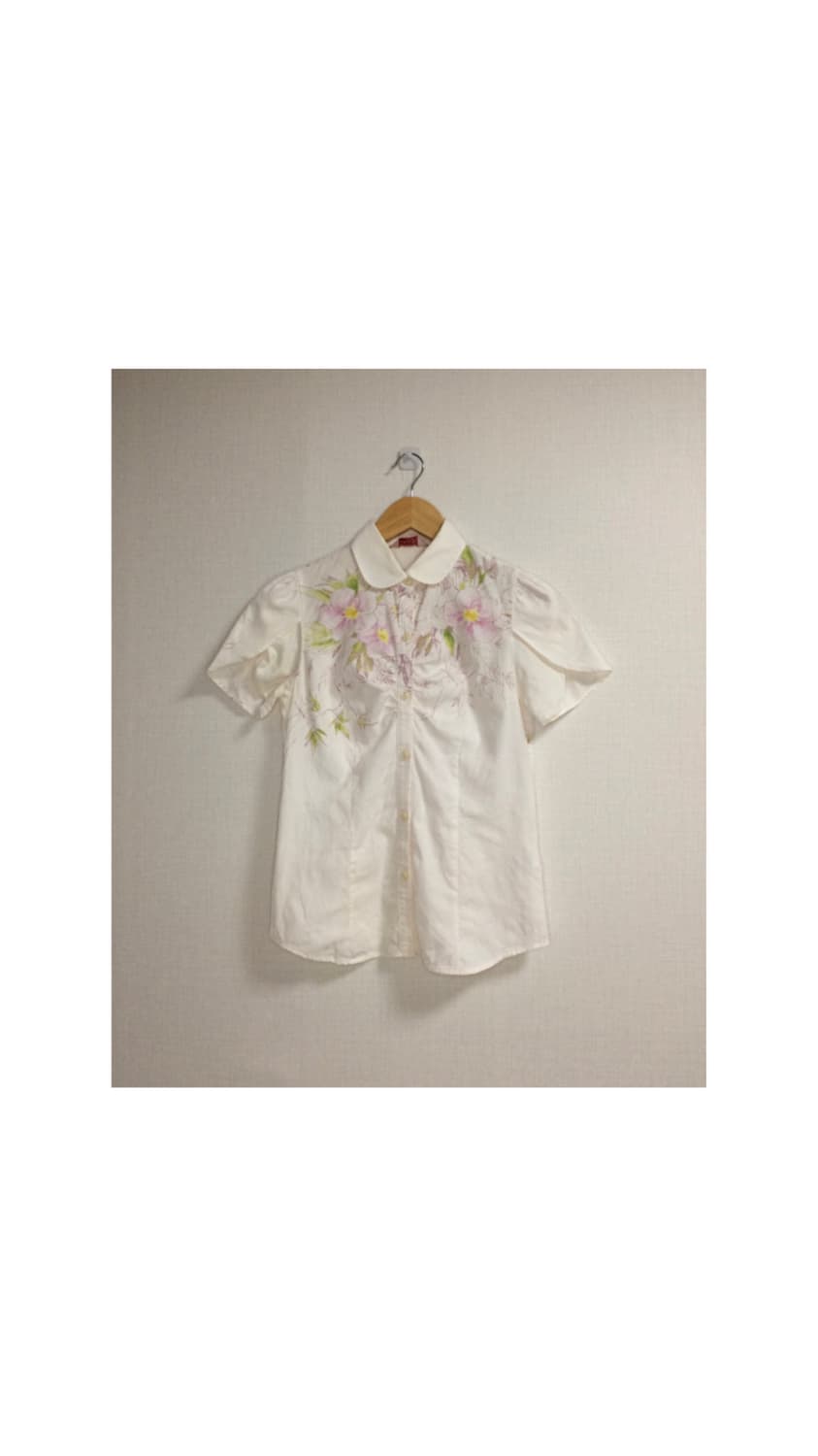 빈티지 연핑크 플라워 셔링 반팔 셔츠 상품이미지1