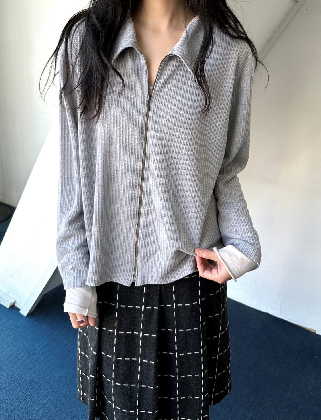 High gauge rib knit loose zip cardigan 상품이미지7