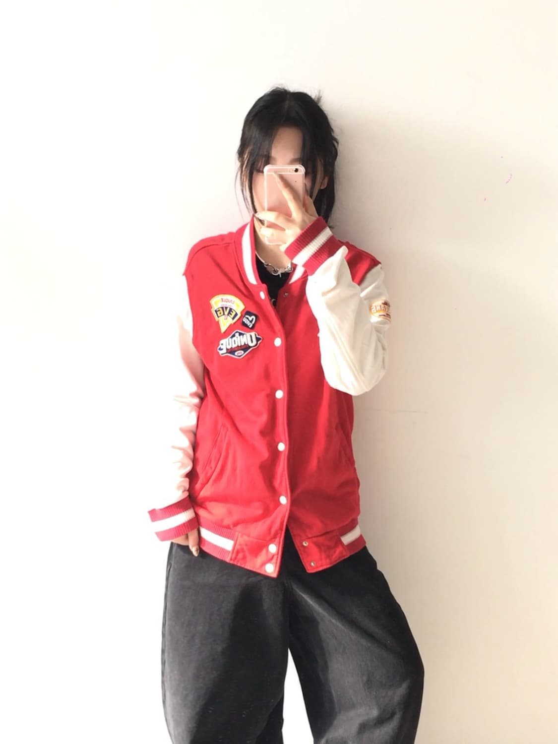 에비수 패치워크 바시티 자켓 상품이미지1